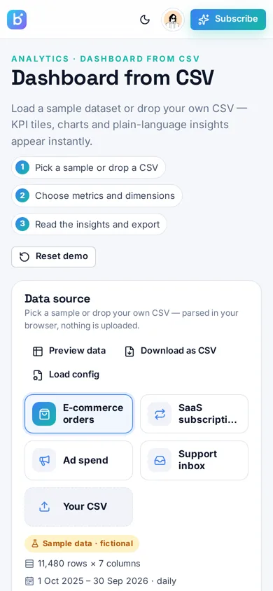 Bordai Analytics demo on mobile