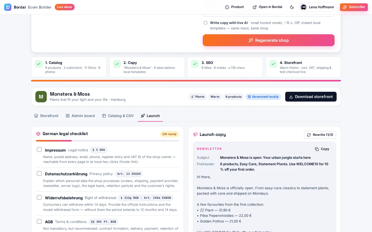 Bordai Ecom Builder demo screenshot