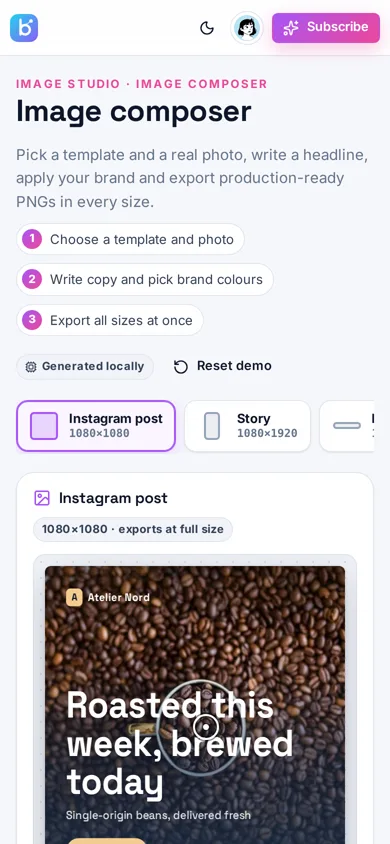 Bordai Image Studio demo on mobile