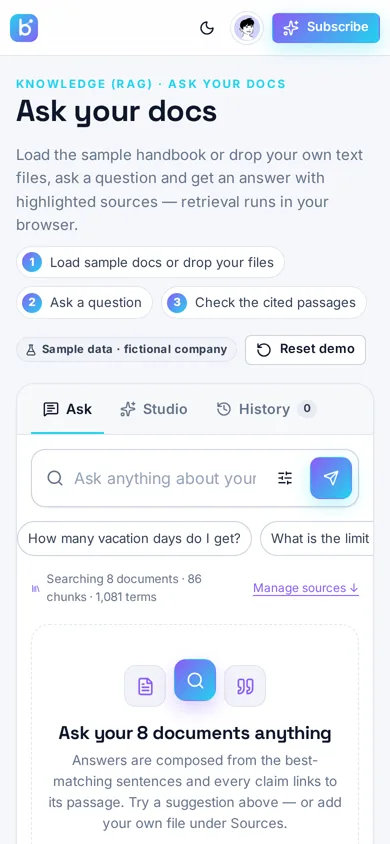 Bordai Knowledge demo on mobile