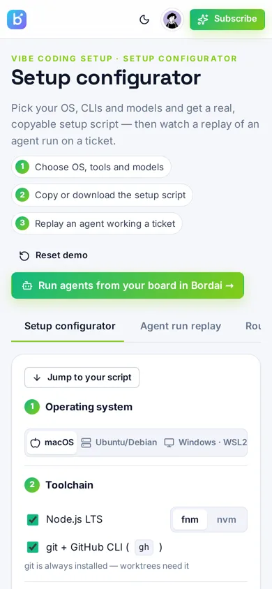 Bordai Vibe Coding Setup demo on mobile