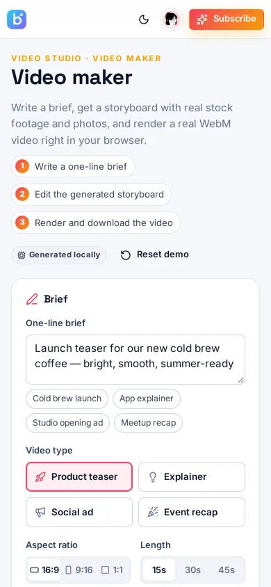 Bordai Video Studio demo on mobile