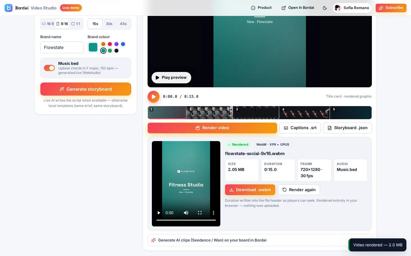 Bordai Video Studio demo screenshot